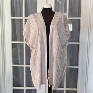 LOFT Striped Pastel Linen Cotton Kimono Swim Cover Up Beachy Vacation Holiday